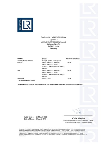 英国劳氏船级社船用铝合金精炼及半成品、-型材、棒材和挤压件制造商认证